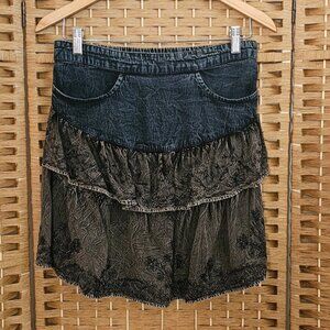 Young Threads Stonewashed Denim Tiered Mini Skirt M